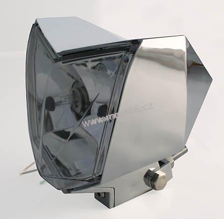 Headlight EDGE with front position light, chromed ABS housing, bottom mount, 12V 35/35W HS1 bulb, E-mark.