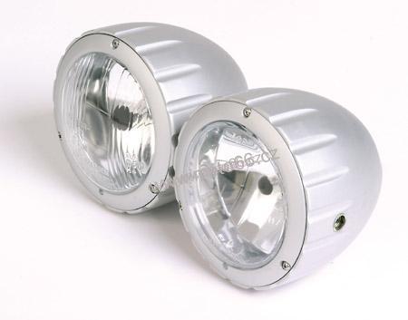 # ARIZONA, alu-twin headlamp, housing silver anodized, 90mm, with side mount, 1x H4 12V 55/60W + 1x H7 12V 55W. For H7-insert just use #226-093 insert, not #226-091!