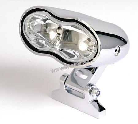 oval housing, chromed, high beam and fog light, clear lens, 2xH3 55W, E-E-mark