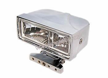 Chrmed housing, square, with dual fog light and high beam, clear lens, 2 x H3 55W, E-E-mark