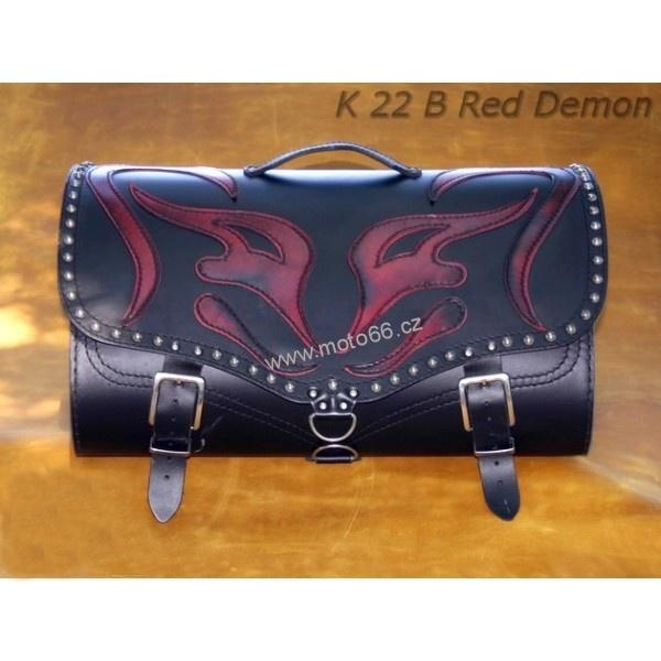 Kožený kufr - válec na chopper 55cm typ 22B Red demon