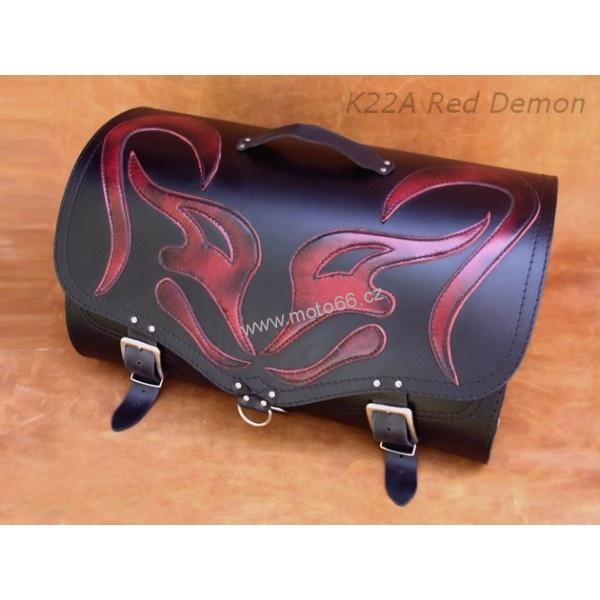 Kožený kufr - válec na chopper 55cm typ 22A Red demon