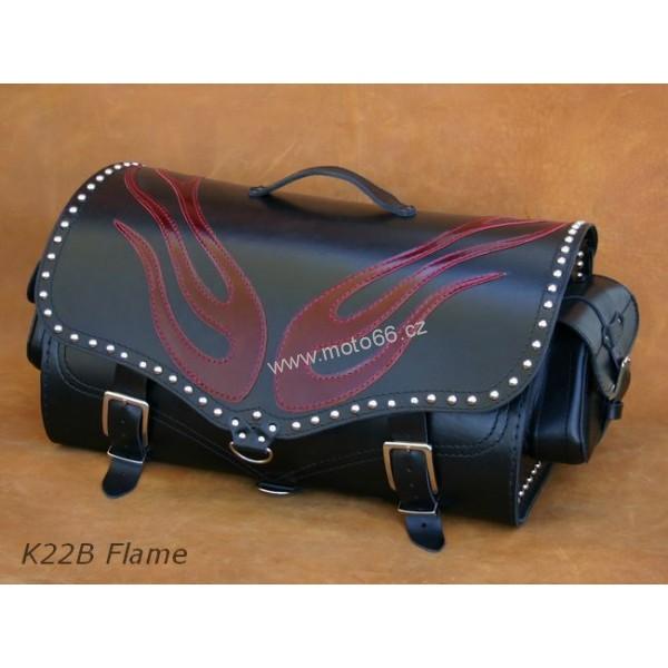 Kožený kufr - válec na chopper 56cm typ 22B Flame