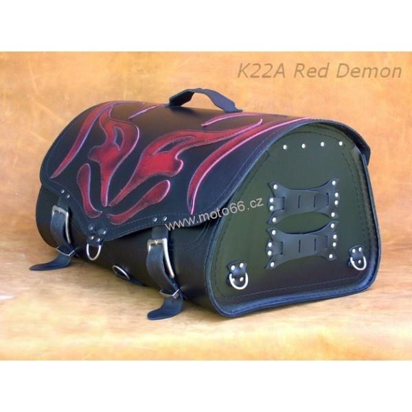 Kožený kufr - válec na chopper 55cm typ 22A Red demon