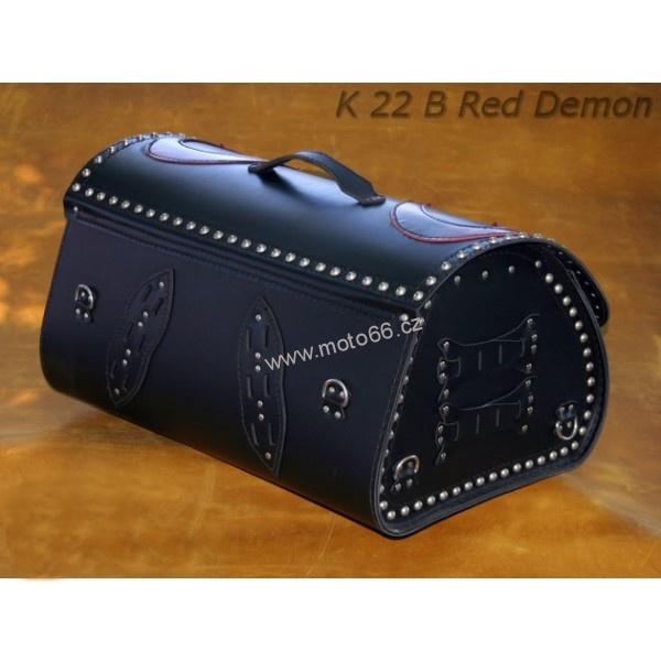 Kožený kufr - válec na chopper 55cm typ 22B Red demon
