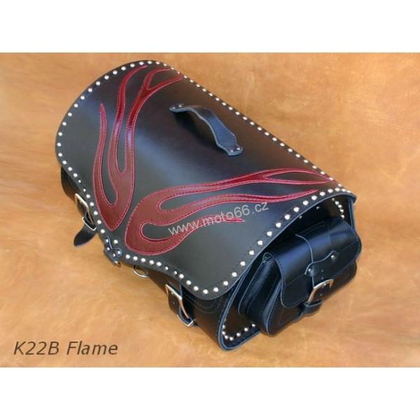 Kožený kufr - válec na chopper 56cm typ 22B Flame