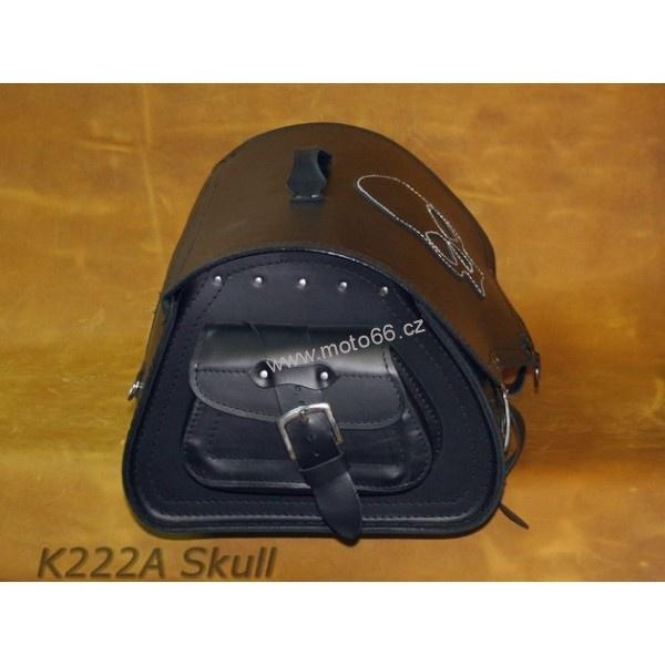 Kožený kufr - válec na chopper 55cm typ 222A Skull