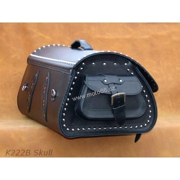 Kožený kufr - válec na chopper 55cm typ 222B Skull