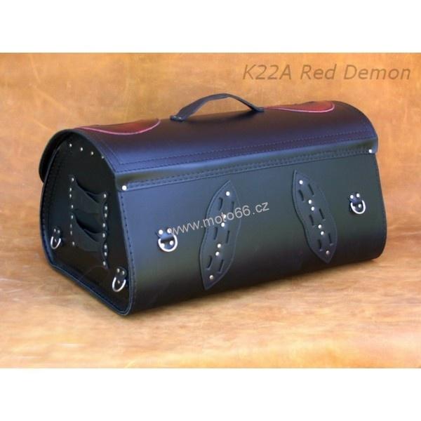 Kožený kufr - válec na chopper 55cm typ 22A Red demon