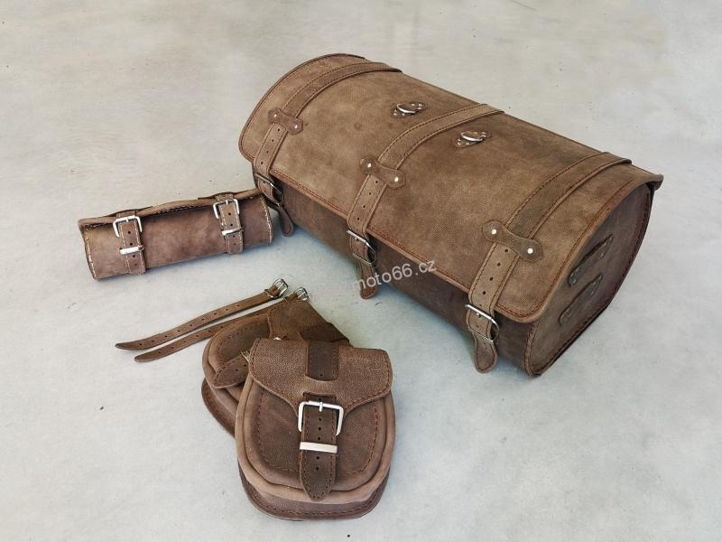 Kožený kufr - válec na chopper 60cm typ 06A hnědý
