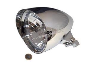 HIGHSIDER headlamp CLASSIC 1 with visor, 5 3/4 " H4 12 V 60/55W, chrome plated alu housing, diamond cut reflector, with parking light, bottom mount, E-mark