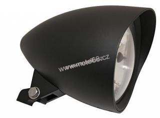 HIGHSIDER headlamp CLASSIC 1 with visor, 5 3/4 " H4 12 V 60/55W, black alu housing, diamond cut reflector, with parking light, bottom mount, E-mark