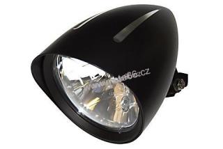 HIGHSIDER headlamp CLASSIC 1 EXTREME with visor and 3 CNC milled grooves, 5 3/4 " H4 12 V 60/55W, black alu housing, diamond cut reflector, with parking light, bottom mount, E-mark