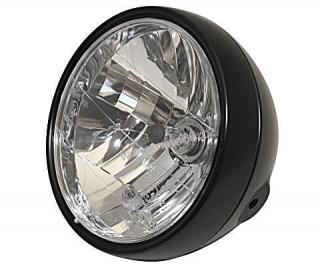 headlamp, 6 1/2 inch, side mounting, dull black metal housing, with front position light, E-mark.