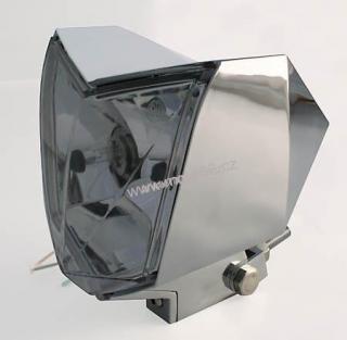 Headlight EDGE with front position light, chromed ABS housing, bottom mount, 12V 35/35W HS1 bulb, E-mark.