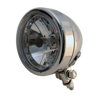 Headlamp BULLET, 90mm H4, chromed, bottom mount, E-mark spot light.