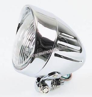 Headlamp BULLET GROOVED, with visor, c.p., bottom mount, E-mark spot light.