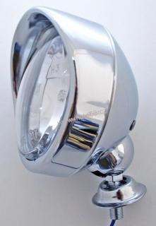 spot light with visor, chrome plated, 90mm , bottom mount, E-mark