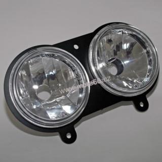 frame with 2 pcs. 90mm inserts: 1x H4 12V 55/60W + 1x H7 55W, H/R + H/C E-mark, incl. bulbs