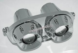 CONICAL TWO TWINS main headlight, chrome plated, 2 projection lights H1 55W, low beam, high beam and front position light, E-mark.