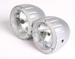 # ARIZONA, alu-twin headlamp, housing silver anodized, 90mm, with side mount, 1x H4 12V 55/60W + 1x H7 12V 55W. For H7-insert just use #226-093 insert, not #226-091!