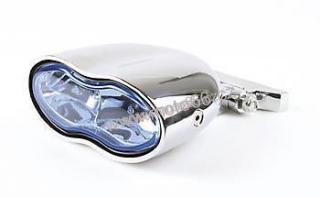 high beam and fog light in a chromed housing, blue lens, 2x H3 55W, E-E-mark